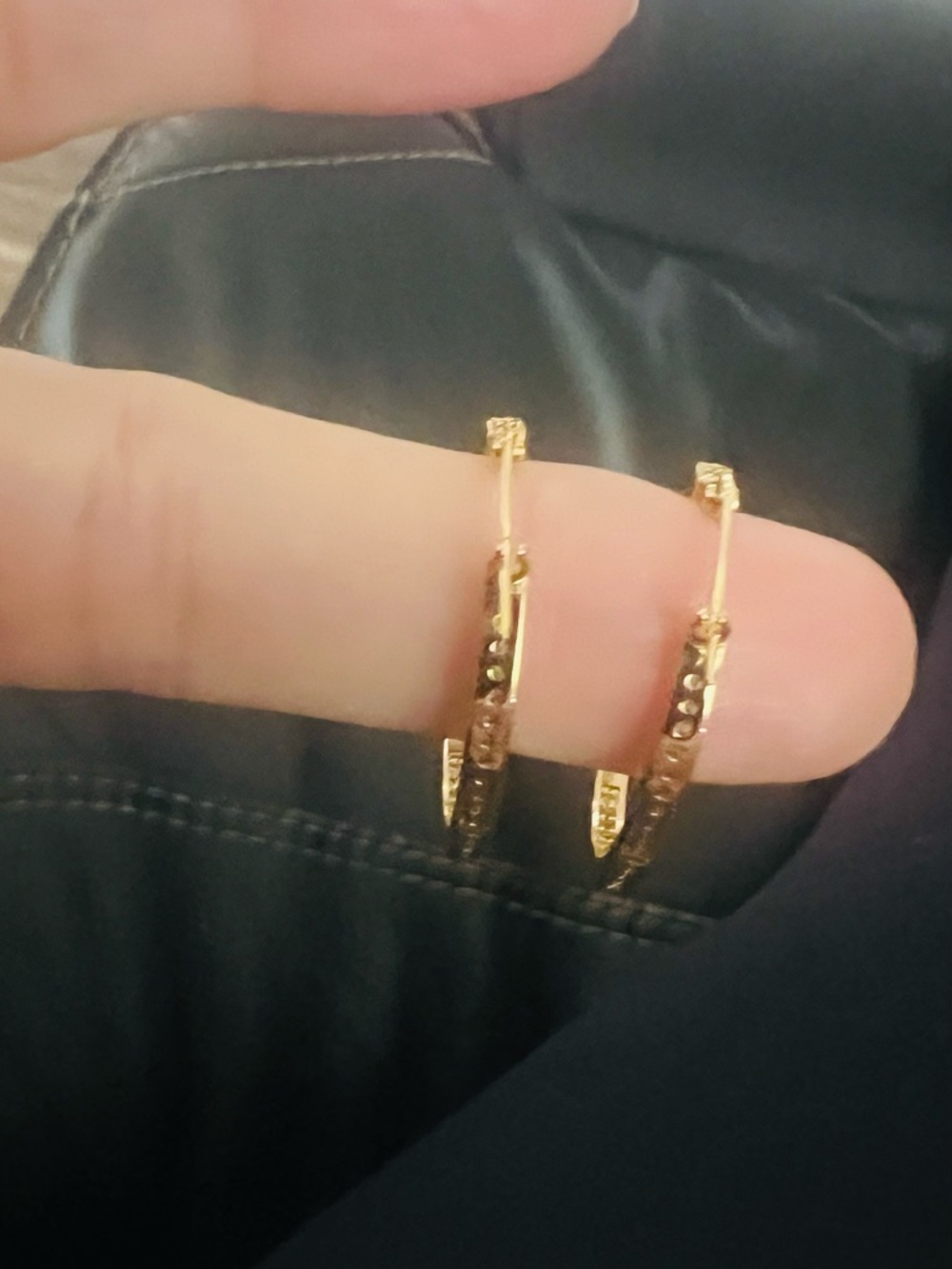 Gold Hoop Earrings with Swarovski Crystals - Picture 6 of 8